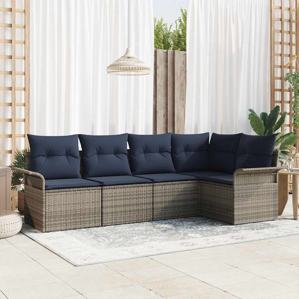 Set Divano da Giardino 5 pcs Grigio polyrattan | homemem39
