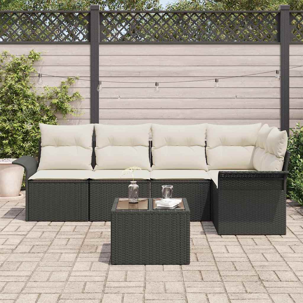 Set Divano da Giardino con cuscino 6 pcs Nero Poly Rattan | homemem39