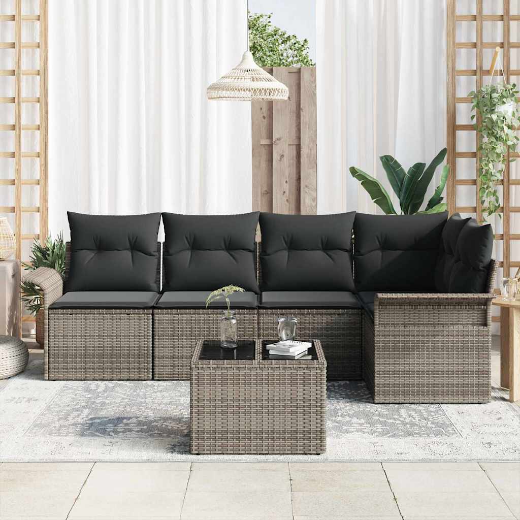 Set Divano da Giardino con cuscino 6 pcs Grigio Poly Rattan | homemem39