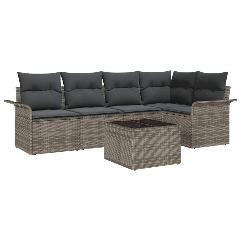Set Divano da Giardino con cuscino 6 pcs Grigio Poly Rattan | homemem39