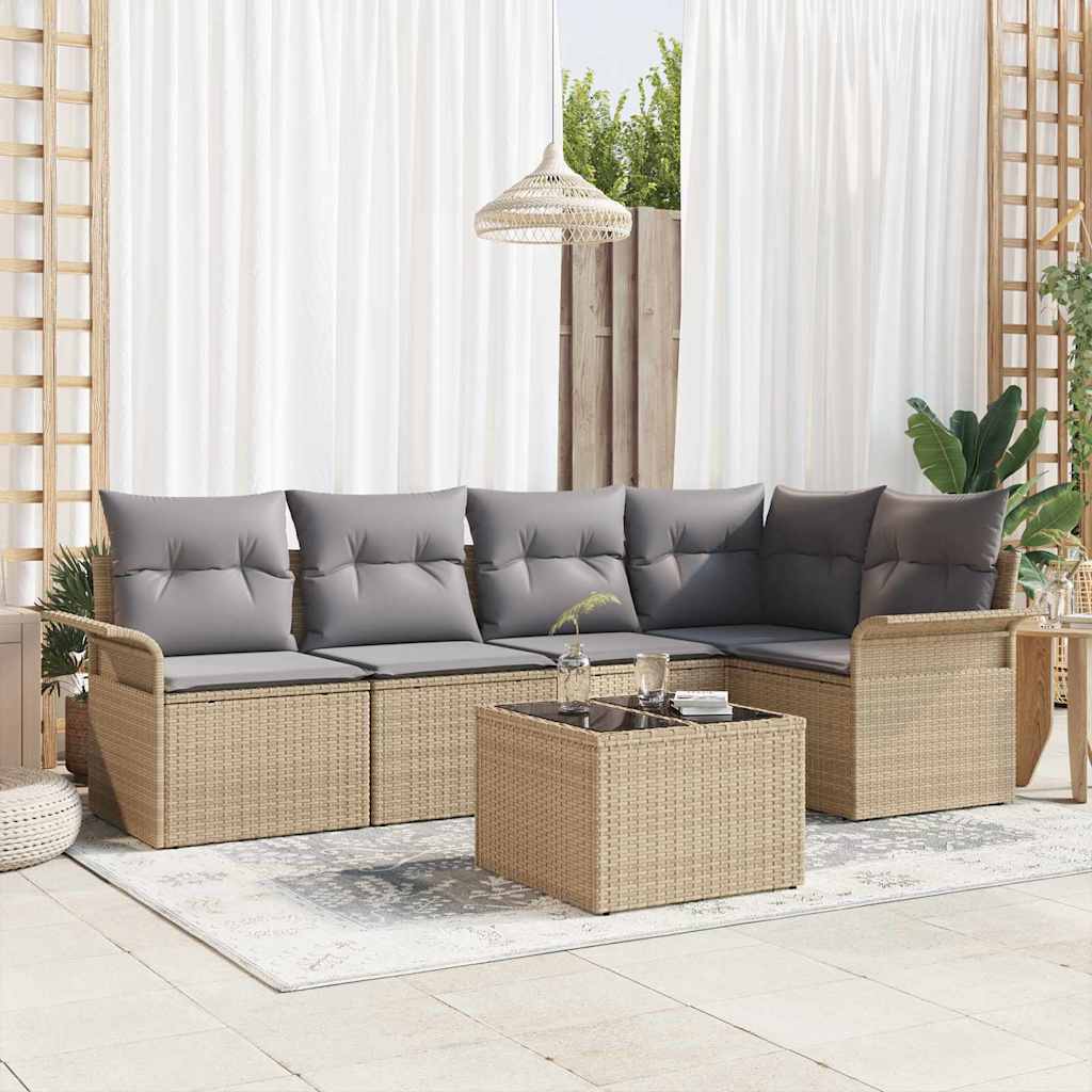 Set Divano da Giardino con cuscino 6 pcs Beige Poly Rattan | homemem39