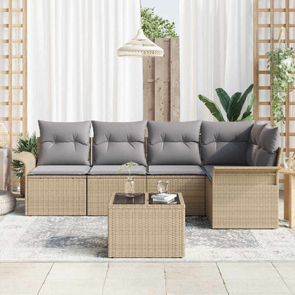 Set Divano da Giardino con cuscino 6 pcs Beige Poly Rattan | homemem39