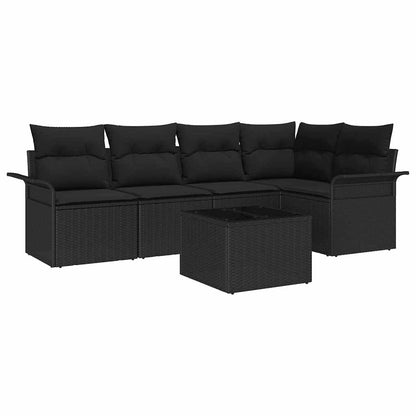 Set Divano da Giardino con cuscino 6 pcs Nero Poly Rattan | homemem39