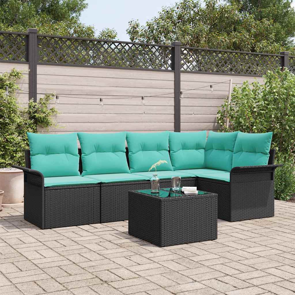 Set Divano da Giardino con archiviazione 6 pcs Nero polyrattan | homemem39