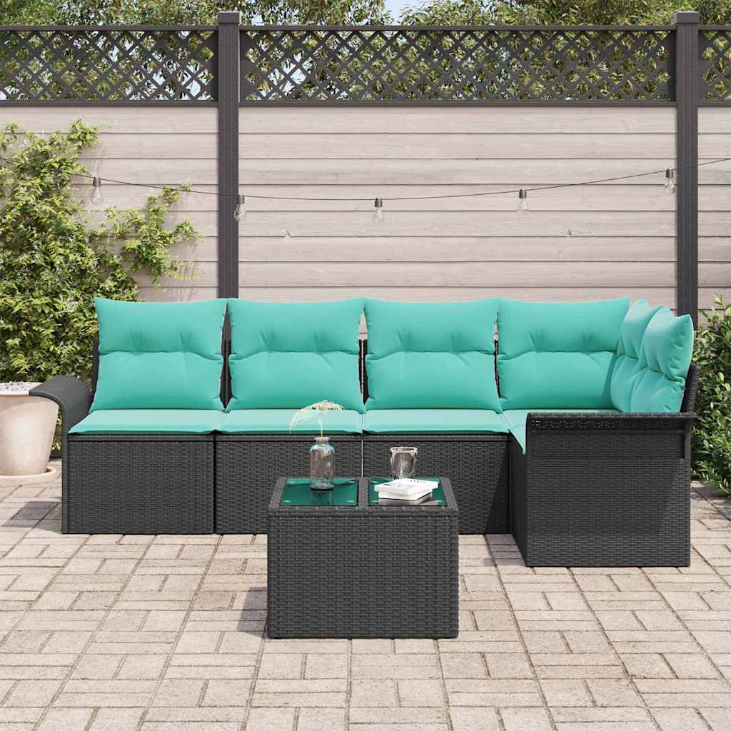 Set Divano da Giardino con archiviazione 6 pcs Nero polyrattan | homemem39