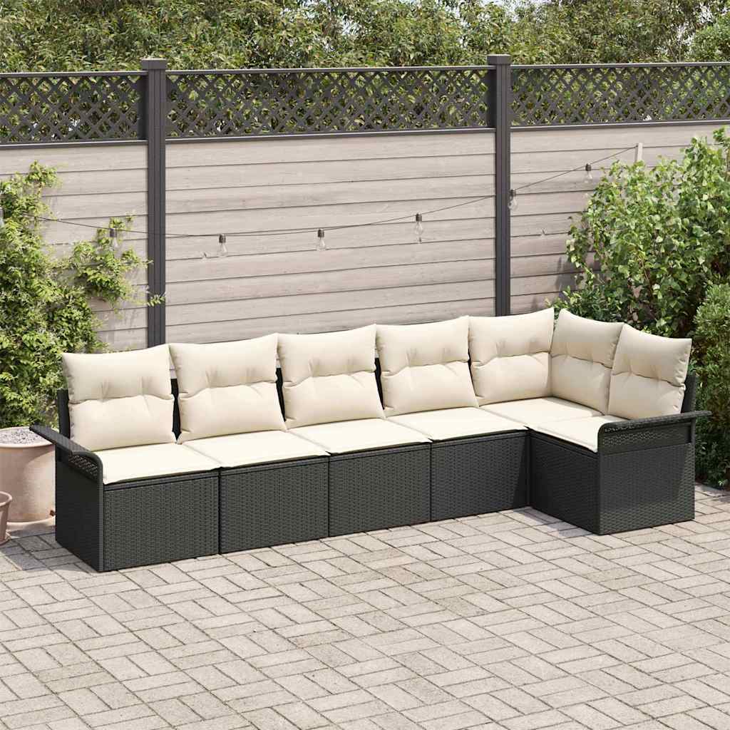 Set Divano da Giardino con cuscino 6 pcs Nero Poly Rattan | homemem39