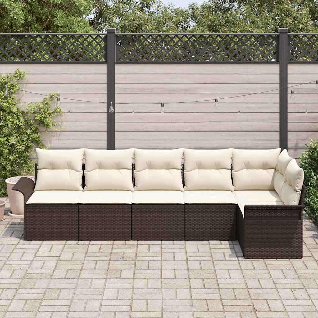 Set Divano da Giardino con cuscino 6 pcs Marrone Poly Rattan | homemem39