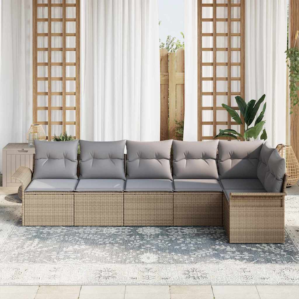 Set Divano da Giardino con cuscino 6 pcs Beige Poly Rattan | homemem39