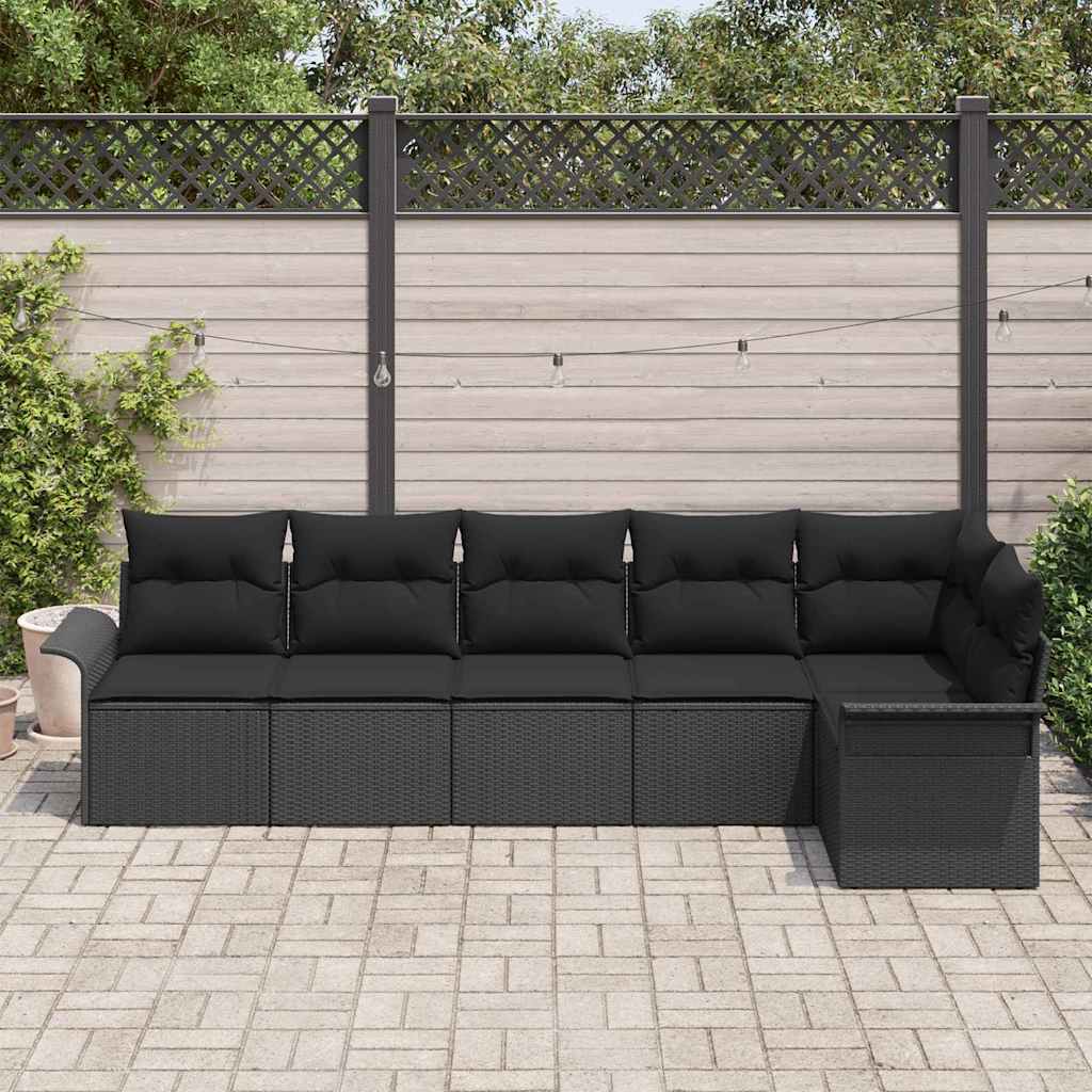 Set Divano da Giardino con cuscino 6 pcs Nero Poly Rattan | homemem39