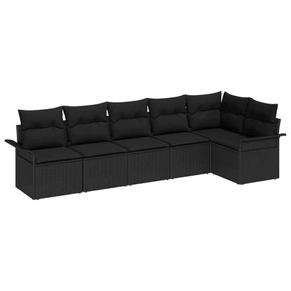 Set Divano da Giardino con cuscino 6 pcs Nero Poly Rattan | homemem39