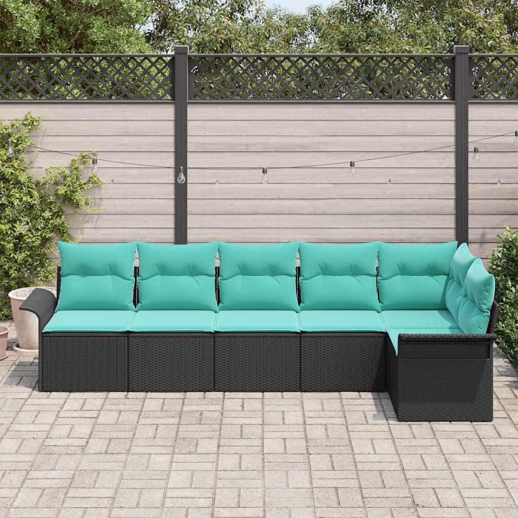 Set Divano da Giardino con archiviazione 6 pcs Nero polyrattan | homemem39