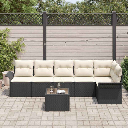 Set Divano da Giardino con cuscino 7 pcs Nero Poly Rattan | homemem39