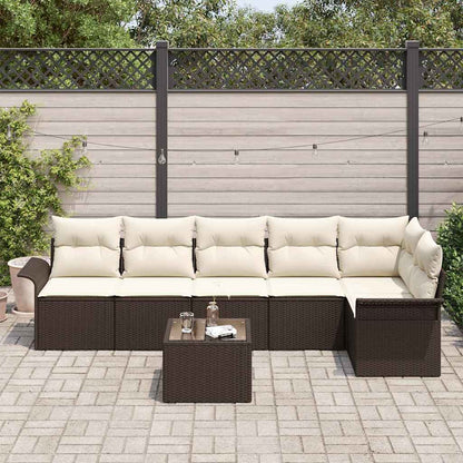 Set Divano da Giardino con cuscino 7 pcs Marrone Poly Rattan | homemem39
