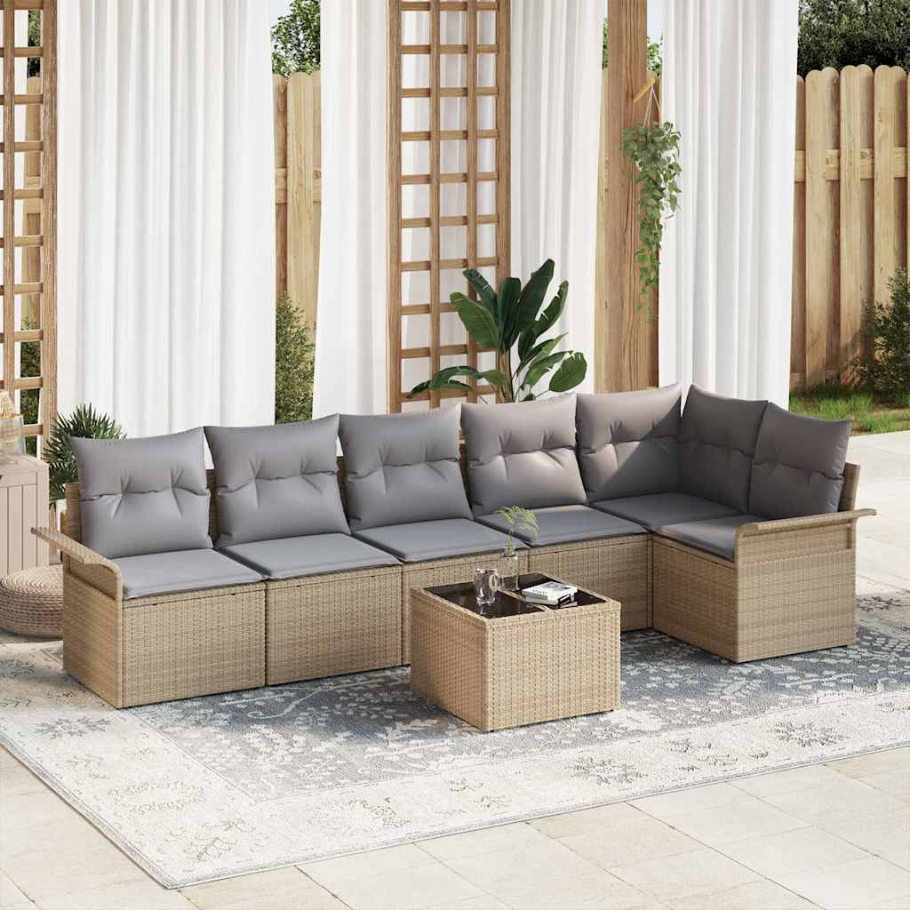 Set Divano da Giardino con cuscino 7 pcs Beige Poly Rattan | homemem39