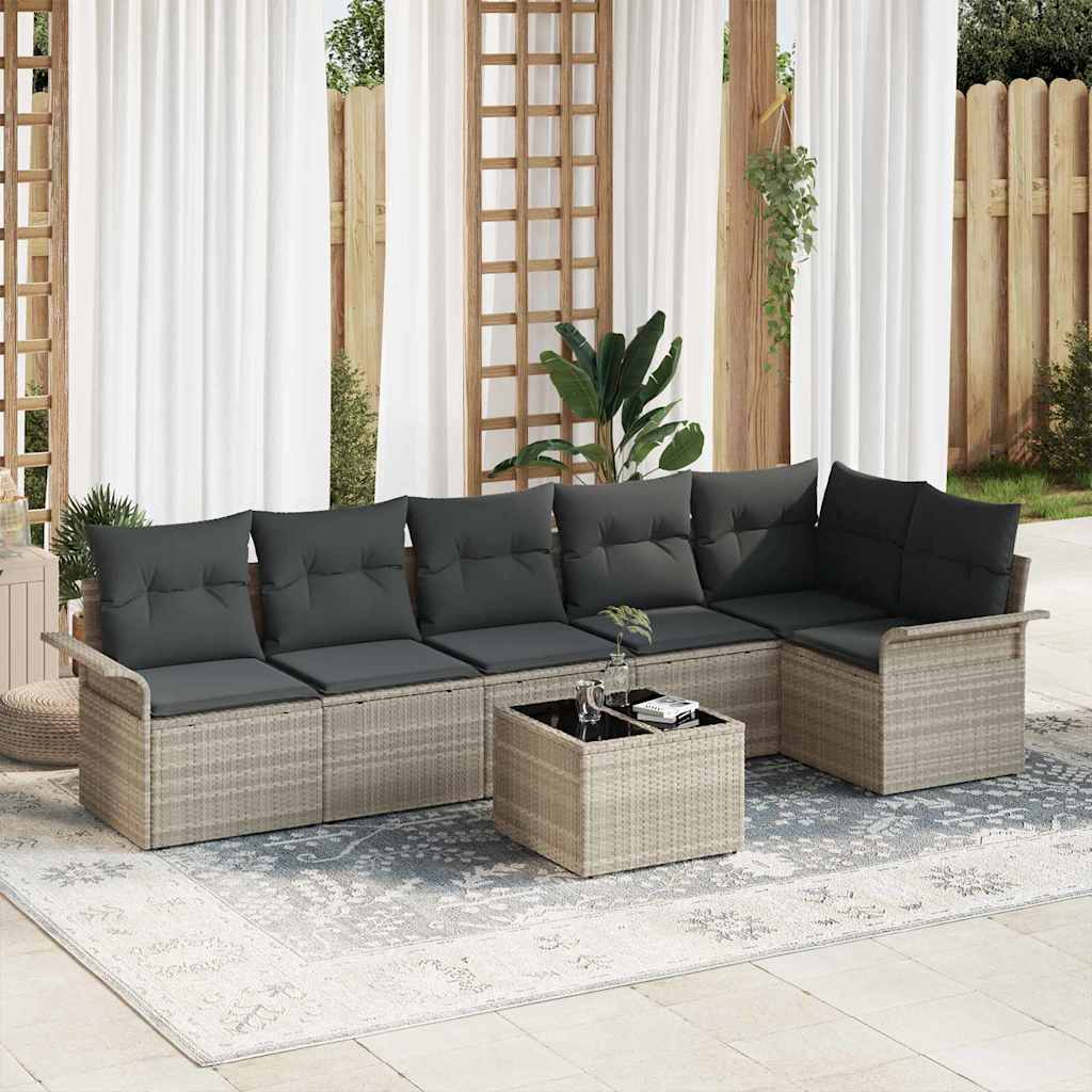 Set Divano da Giardino 7 pcs Grigio chiaro Poly Rattan | homemem39