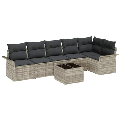 Set Divano da Giardino 7 pcs Grigio chiaro Poly Rattan | homemem39