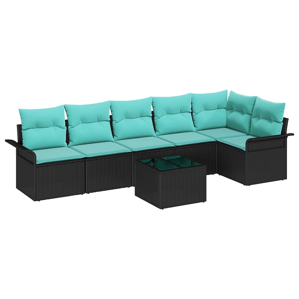 Set Divano da Giardino con cuscino 7 pcs Nero Poly Rattan | homemem39