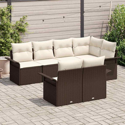 Set Divano da Giardino con cuscino 7 pcs Marrone Poly Rattan | homemem39