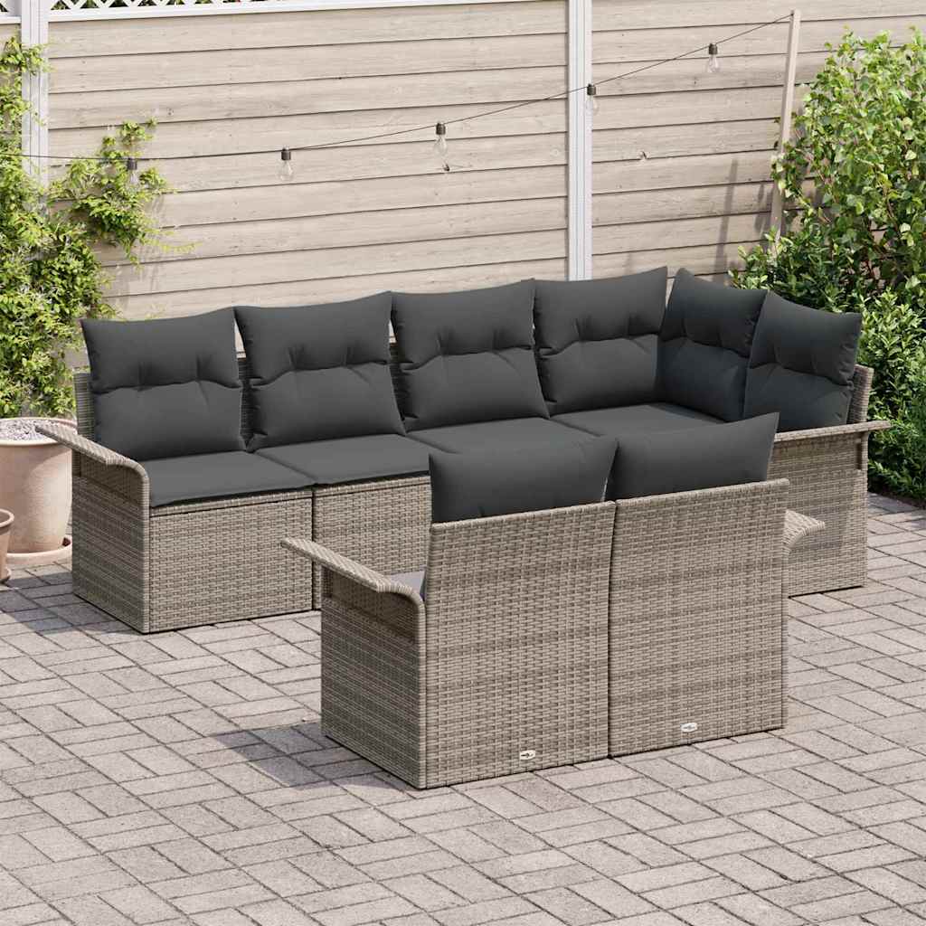 Set Divano da Giardino con cuscino 7 pcs Grigio Poly Rattan | homemem39