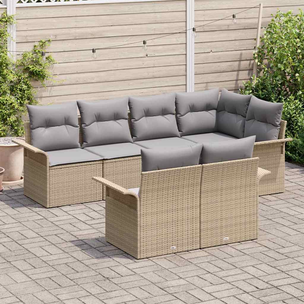 Set Divano da Giardino con cuscino 7 pcs Beige Poly Rattan | homemem39