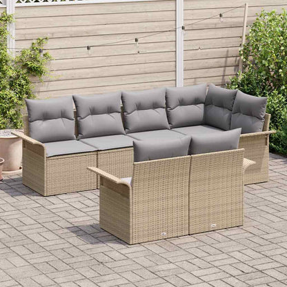 Set Divano da Giardino con cuscino 7 pcs Beige Poly Rattan | homemem39