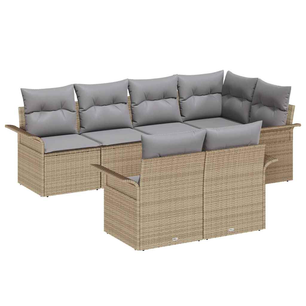 Set Divano da Giardino con cuscino 7 pcs Beige Poly Rattan | homemem39