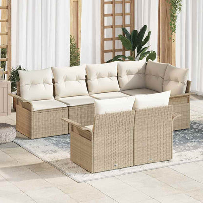 Set Divano da Giardino con cuscino 7 pcs Beige Poly Rattan | homemem39