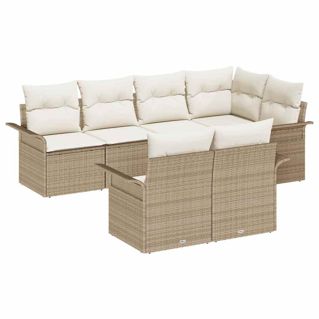 Set Divano da Giardino con cuscino 7 pcs Beige Poly Rattan | homemem39