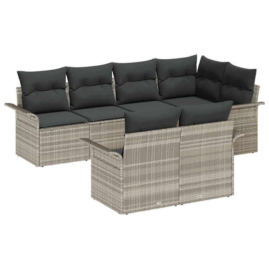 Set Divano da Giardino 7 pcs Grigio chiaro Poly Rattan | homemem39