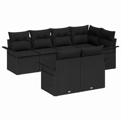 Set Divano da Giardino con cuscino 7 pcs Nero Poly Rattan | homemem39