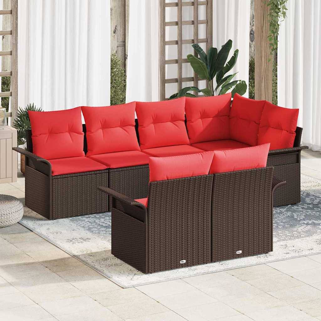 Set Divano da Giardino con cuscino 7 pcs Marrone Poly Rattan | homemem39