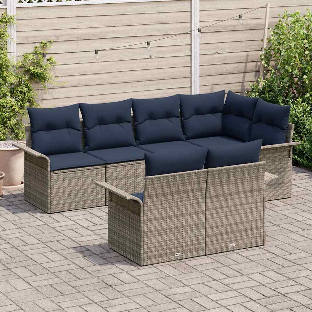 Set Divano da Giardino con cuscino 7 pcs Grigio Poly Rattan | homemem39