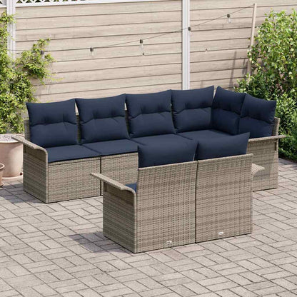 Set Divano da Giardino con cuscino 7 pcs Grigio Poly Rattan | homemem39