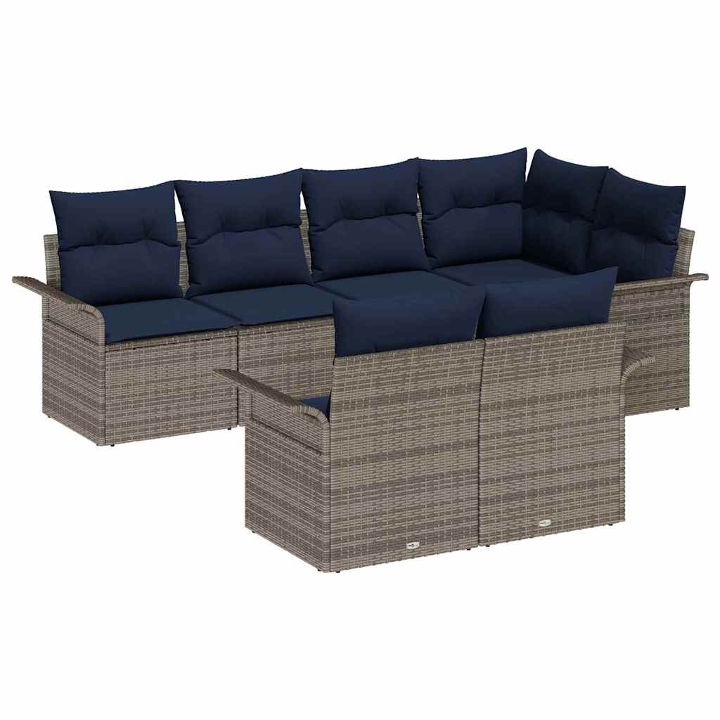 Set Divano da Giardino con cuscino 7 pcs Grigio Poly Rattan | homemem39