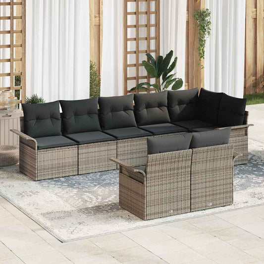 Set Divano da Giardino 8 pcs Grigio polyrattan