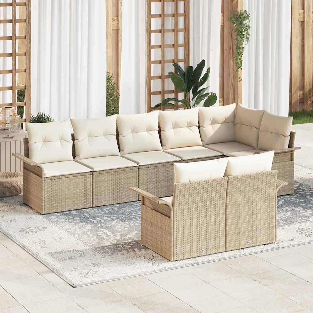 Set Divano da Giardino con archiviazione 8 pcs Beige polyrattan | homemem39