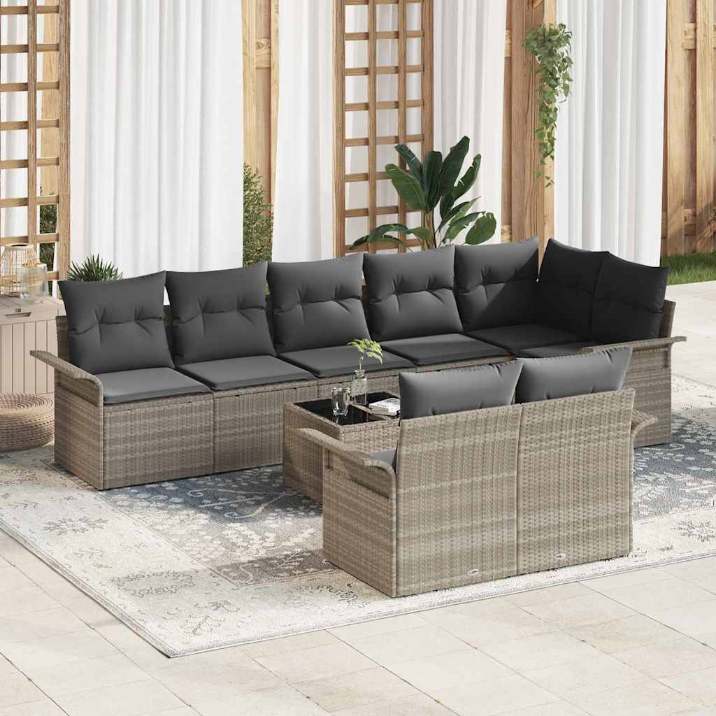 Set Divano da Giardino 9 pcs Grigio chiaro polyrattan | homemem39