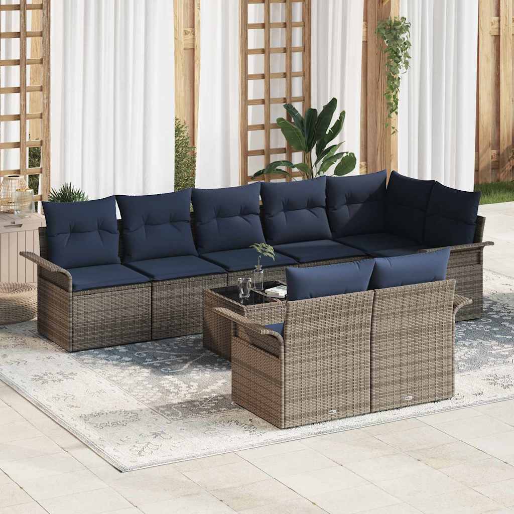 Set Divano da Giardino 9 pcs Grigio polyrattan | homemem39