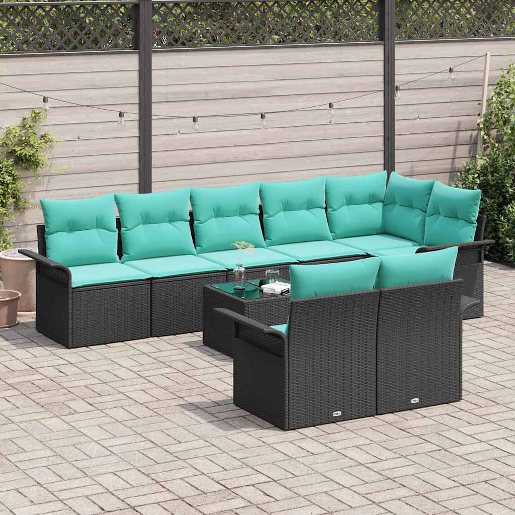 Set Divano da Giardino con archiviazione 9 pcs Nero polyrattan | homemem39