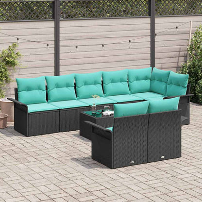 Set Divano da Giardino con archiviazione 9 pcs Nero polyrattan | homemem39