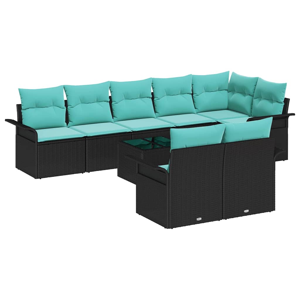Set Divano da Giardino con archiviazione 9 pcs Nero polyrattan | homemem39