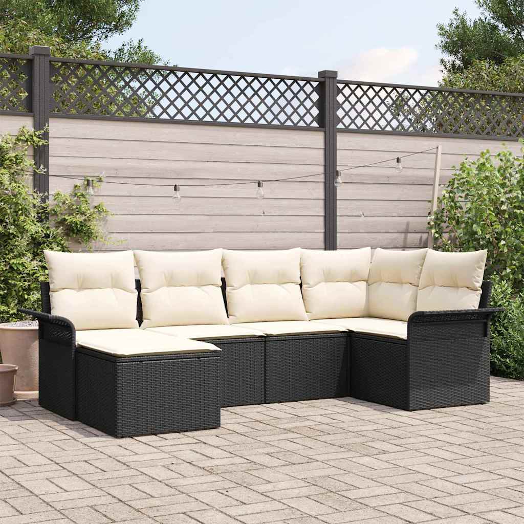 Set Divano da Giardino con archiviazione 6 pcs Nero polyrattan | homemem39