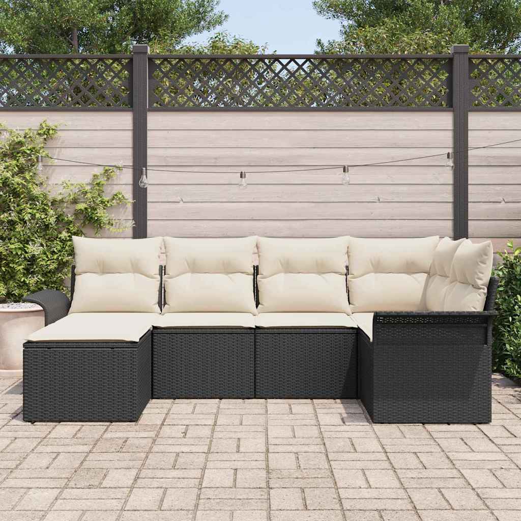 Set Divano da Giardino con archiviazione 6 pcs Nero polyrattan | homemem39
