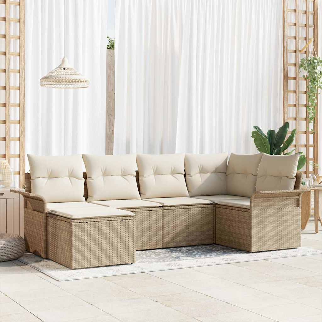 Set Divano da Giardino con archiviazione 6 pcs Beige polyrattan | homemem39