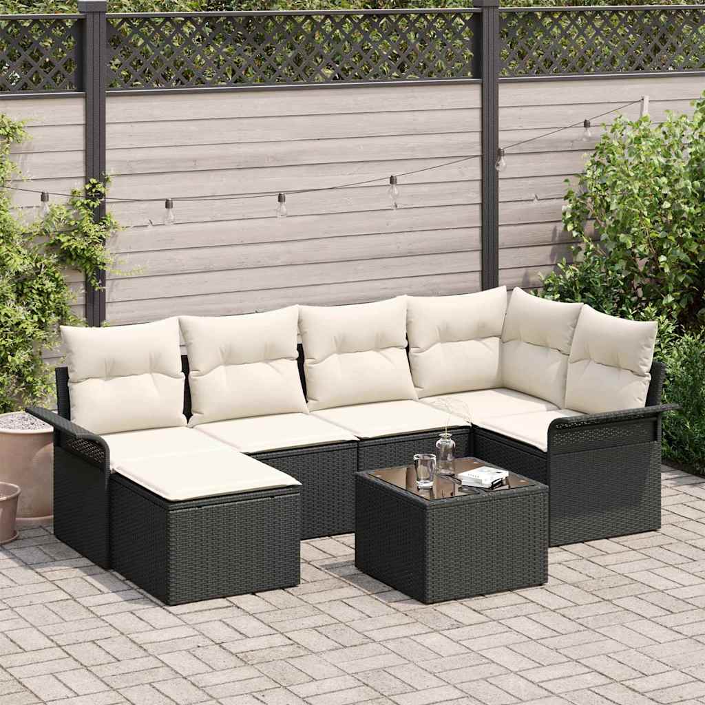 Set Divano da Giardino con archiviazione 7 pcs Nero polyrattan | homemem39