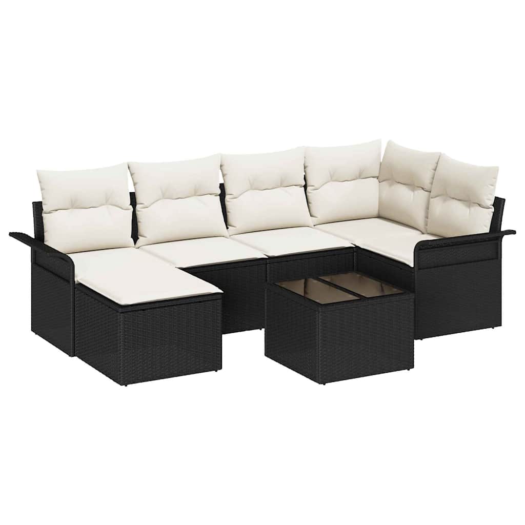 Set Divano da Giardino con archiviazione 7 pcs Nero polyrattan | homemem39