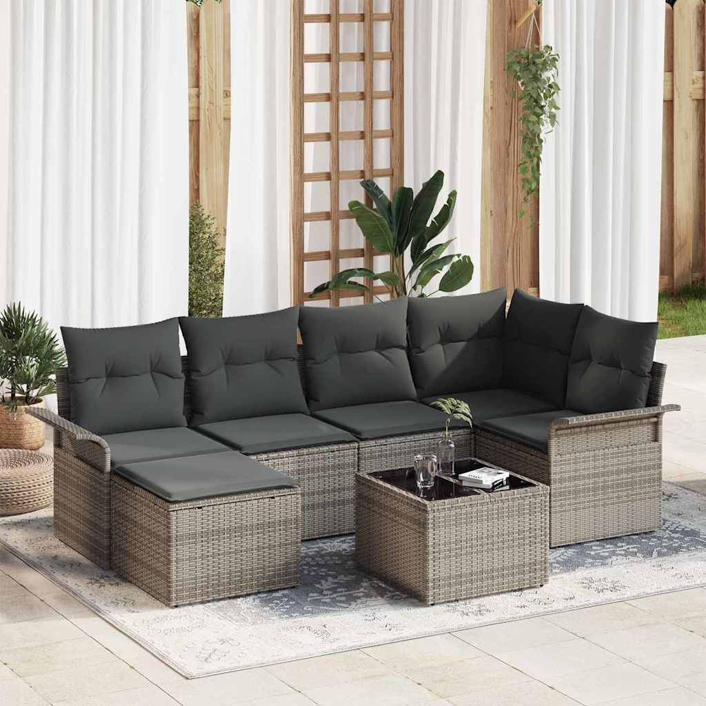 Set Divano da Giardino 7 pcs Grigio polyrattan | homemem39