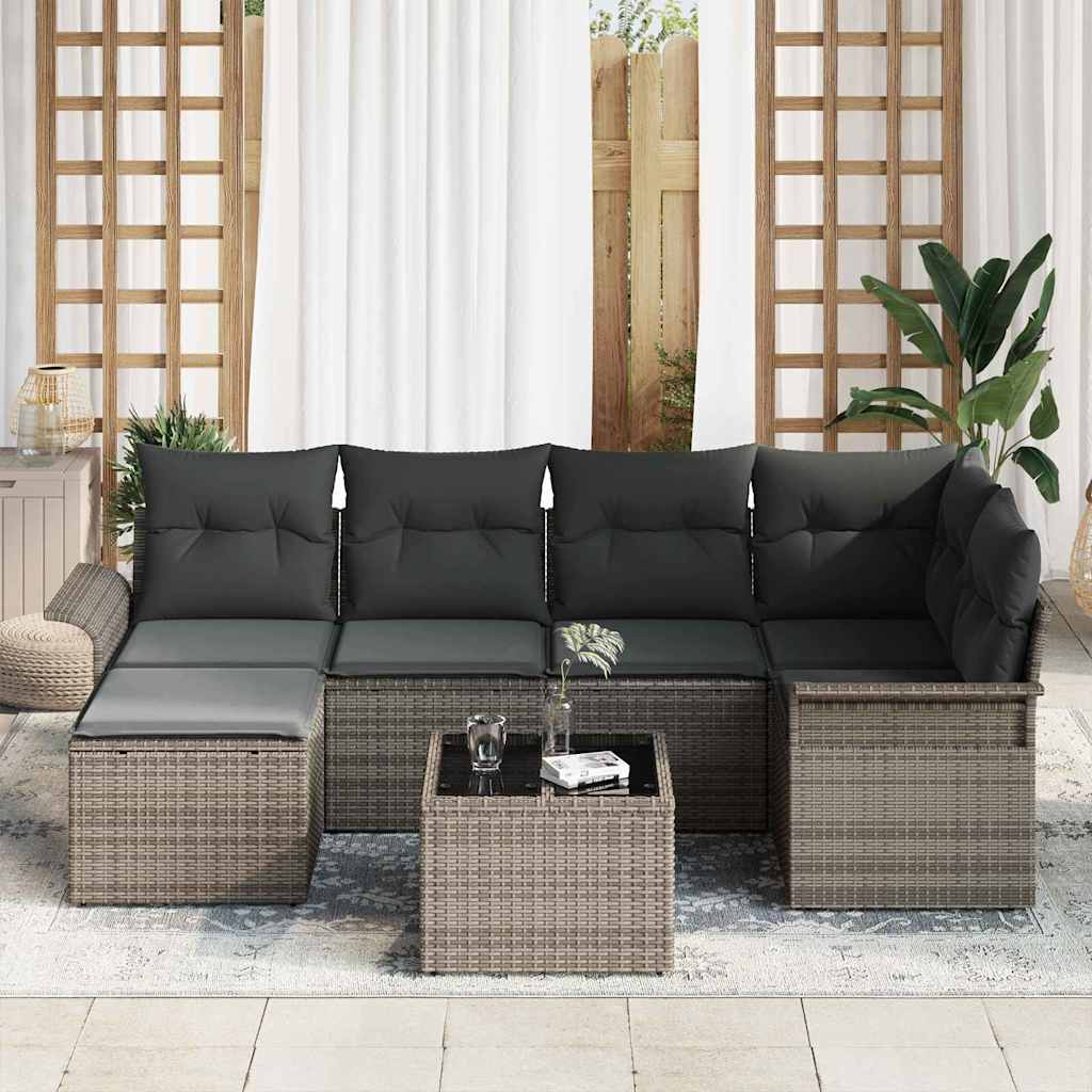 Set Divano da Giardino 7 pcs Grigio polyrattan | homemem39