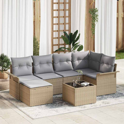 Set Divano da Giardino con cuscino 7 pcs Beige Poly Rattan | homemem39
