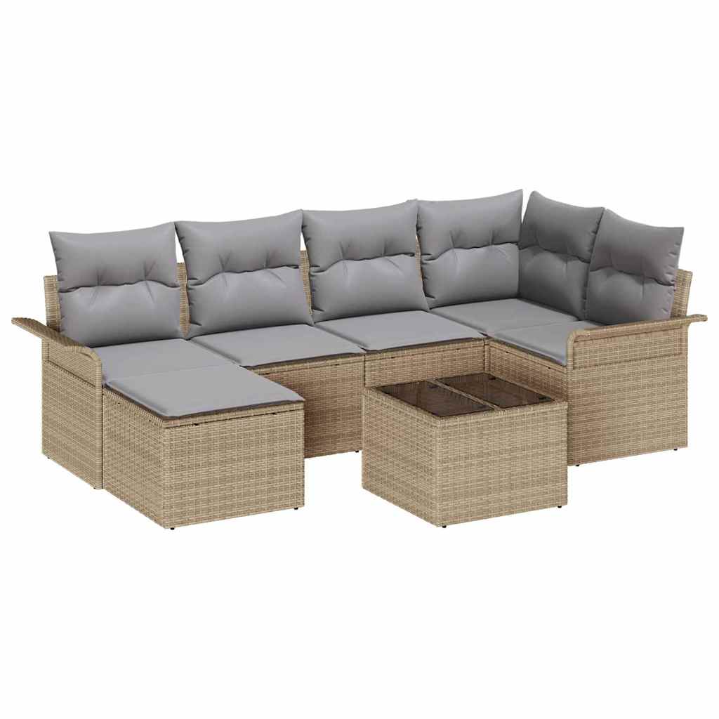 Set Divano da Giardino con cuscino 7 pcs Beige Poly Rattan | homemem39